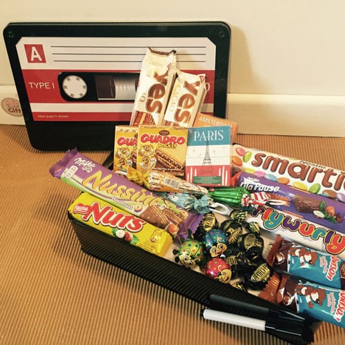 Coffret cadeau – Boîte en métal cassette – Chocolats des années 80