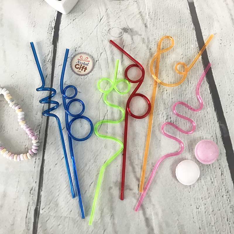 Pailles colorées à boucles (lot de 6)