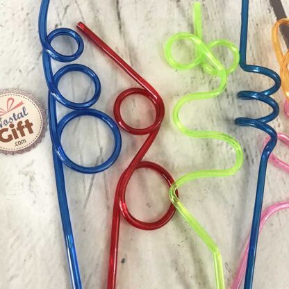 Pailles colorées à boucles (lot de 6) – Image 2