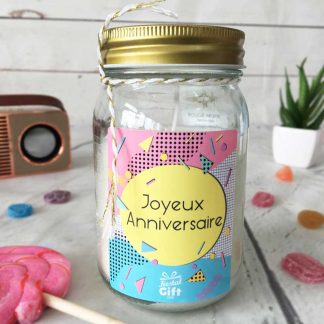 Bougie Jar "Joyeux anniversaire" – Années 90 – Cadeau anniversaire