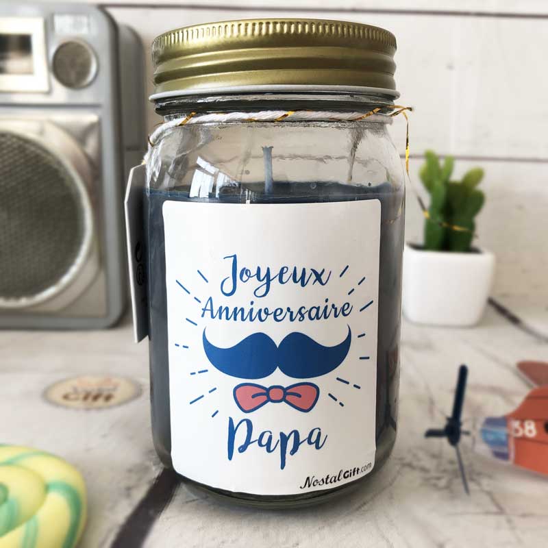 Bougie Jar Joyeux anniversaire Papa moustache - cadeau