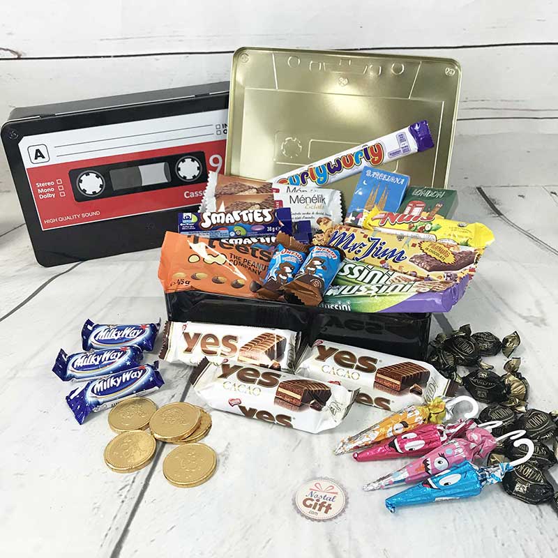 Coffret cadeau - Boîte en métal cassette - Chocolats des années 80