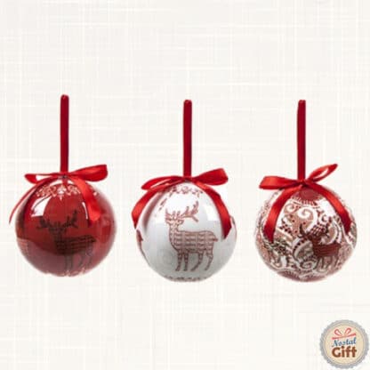 Lot de 6 Boules de Noël - Motif de Cerfs rouge et blanc