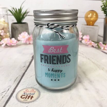 Bougie jar "Best FRIENDS & Happy moments" Parfum mûre sauvage - Cadeau pour ami