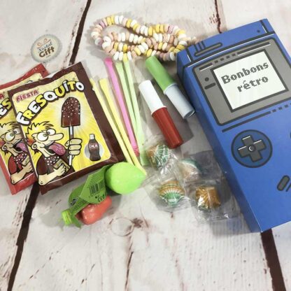 Coffret cadeau : Boîte console retro remplie de bonbons à la poudre