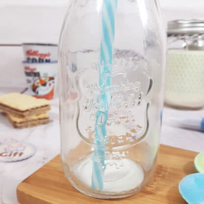 Mason Jar avec paille - Design bouteille de lait vintage