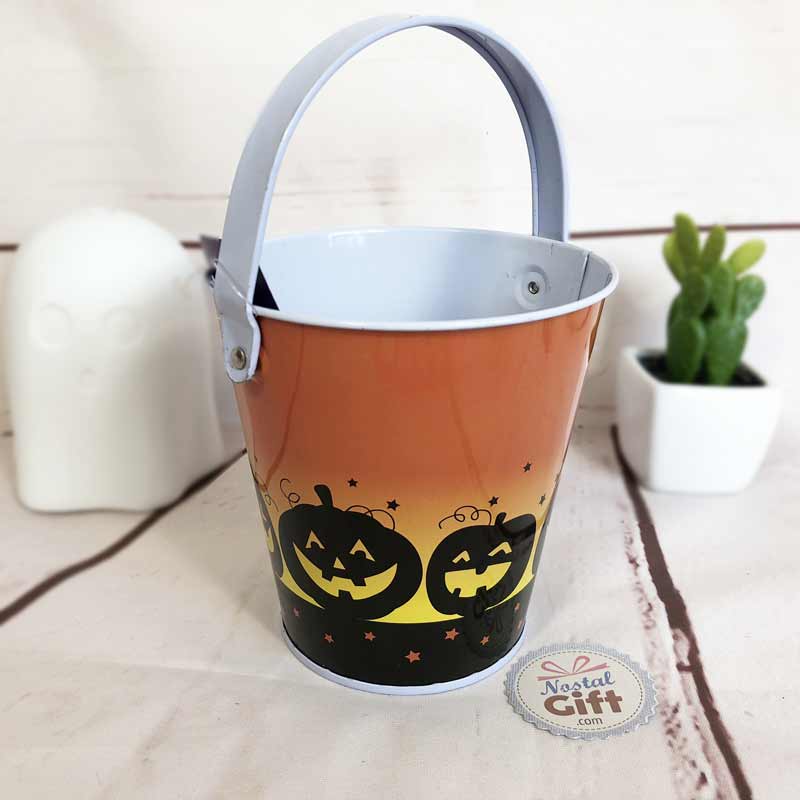 Petit seau à remplir pour bonbons Halloween - Orange et jaune / Citrouille