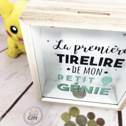 Tirelire design cadre en bois "La première tirelire de mon petit génie" – Image 3