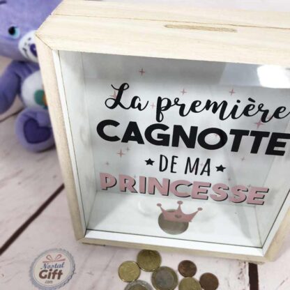 Tirelire design cadre en bois "La première cagnotte de ma Princesse" – Image 3