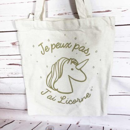 Tote bag "Je peux pas j'ai licorne"