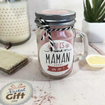 Mini bougie mason jar - "Tu es une Maman en or"
