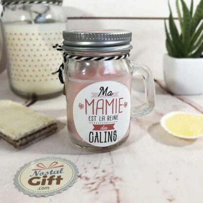 Mini bougie mason jar - "Ma Mamie est la reine des calins"