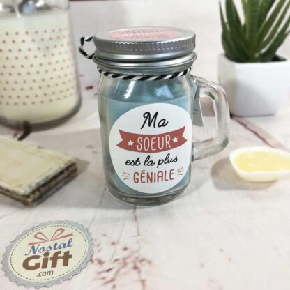 Mini bougie mason jar - "Ma Soeur est la plus géniale"