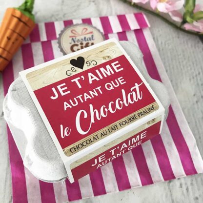 Anti-Gaspi : Boîte à oeufs Chocolat Praliné "Je t'aime autant que le chocolat"