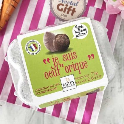Boîte à oeufs Chocolat Praliné "Je suis oeuf'orique"