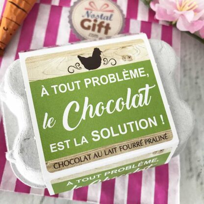 Boîte à oeufs Chocolat Praliné "A tout problème, le chocolat est la solution"