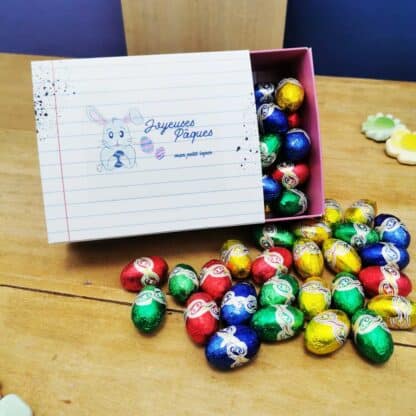 Boîte Pâques - Oeufs en chocolat praliné x 40 - "Joyeuses Pâques mon petit lapin"