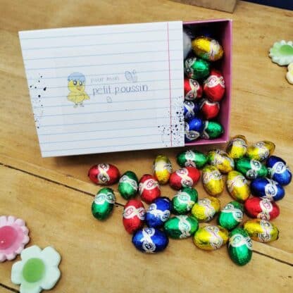 Boîte Pâques - Oeufs en chocolat praliné x 40 - "Pour mon petit poussin"