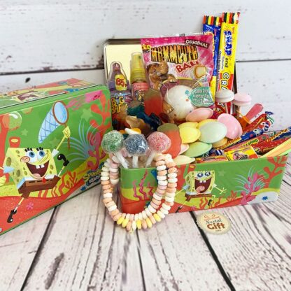 Coffret Cadeau : Boîte "Bob l'éponge avec épuisette" remplie de bonbons des années 90