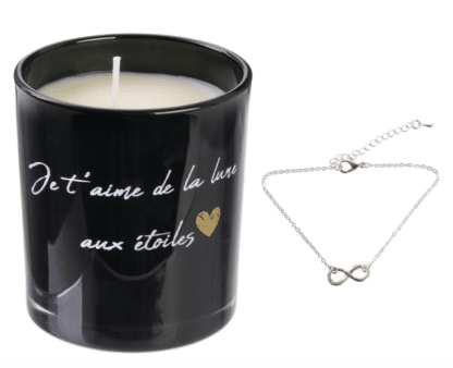 Bougie + Bijoux surprise "Je t'aime de la lune aux étoiles"