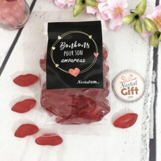 Sachet bonbon amoureux - Bonbon mini lèvre rouge x60 - "Pour son Amoureux" - Idée cadeau mari