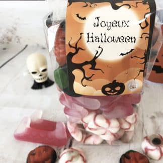Sachet de Bonbons gélifiés Halloween : 20 yeux, 10 dents  et 20 citrouilles - 460g