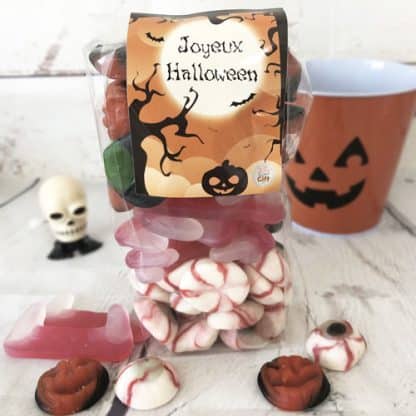 Sachet de Bonbons gélifiés Halloween : 20 yeux, 10 dents  et 20 citrouilles - 460g
