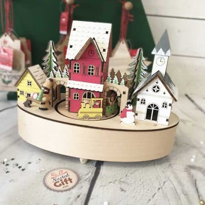 Boîte à musique - Petit village lumineux et son train animé