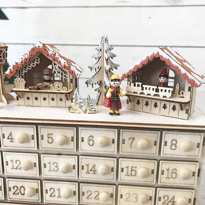 Calendrier de l'Avent illuminé Salon en bois Déco Noël