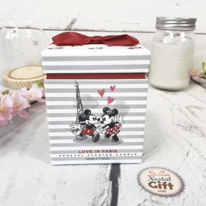Bougie Mickey et Minnie et son coffret cadeau - Parfum pomme d'amour caramélisée - Love in paris - St Valentin – Image 2