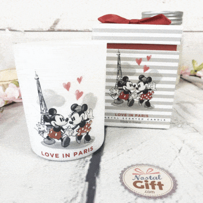 Bougie Mickey et Minnie et son coffret cadeau - Parfum pomme d'amour caramélisée - Love in paris - St Valentin – Image 3