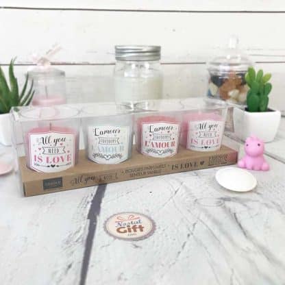 Bougies parfumées à la vanille  - "All you need is Love" et "L'amour toujours l'amour" Lot de 4 – Image 4