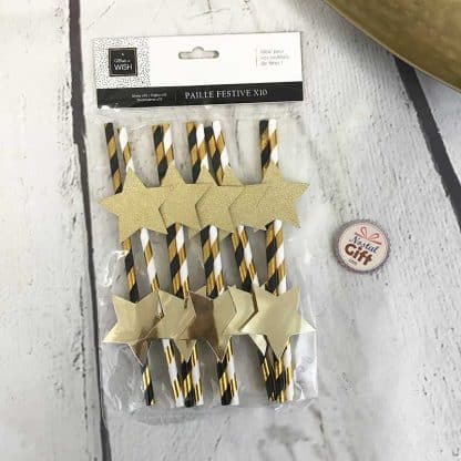 Pailles en papier dorées étoile - lot de 10