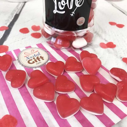 Bonbonnière Saint Valentin - Bonbons petits coeurs rouge et blanc Haribo x 100 - "Pour son amoureux"