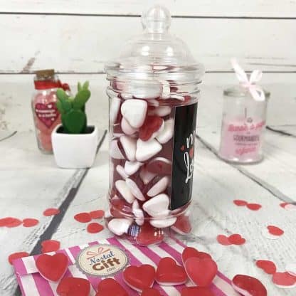 Bonbonnière Saint Valentin - Bonbons petits coeurs rouge et blanc Haribo x 100 - "Pour son amoureux"