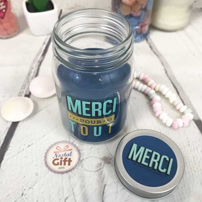 Bougie Jar - "Merci pour tout" -  Cadeau remerciement