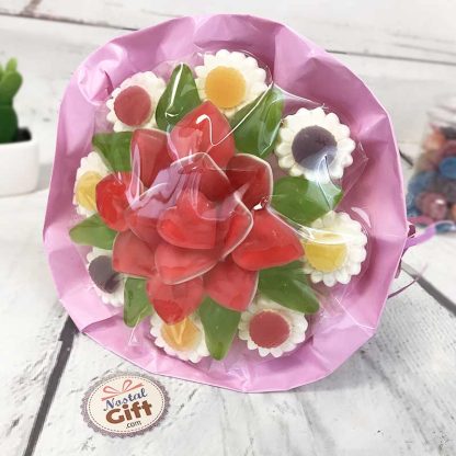 Bouquet de bonbons gélifiés - Coeur - Rose