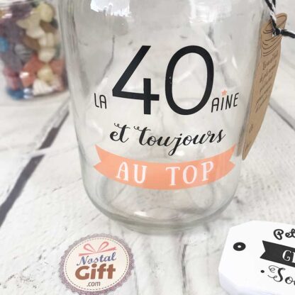 Bocal à souhaits / tirelire à message "La 40aine, et toujours au top" - Idée cadeau Anniversaire – Image 2