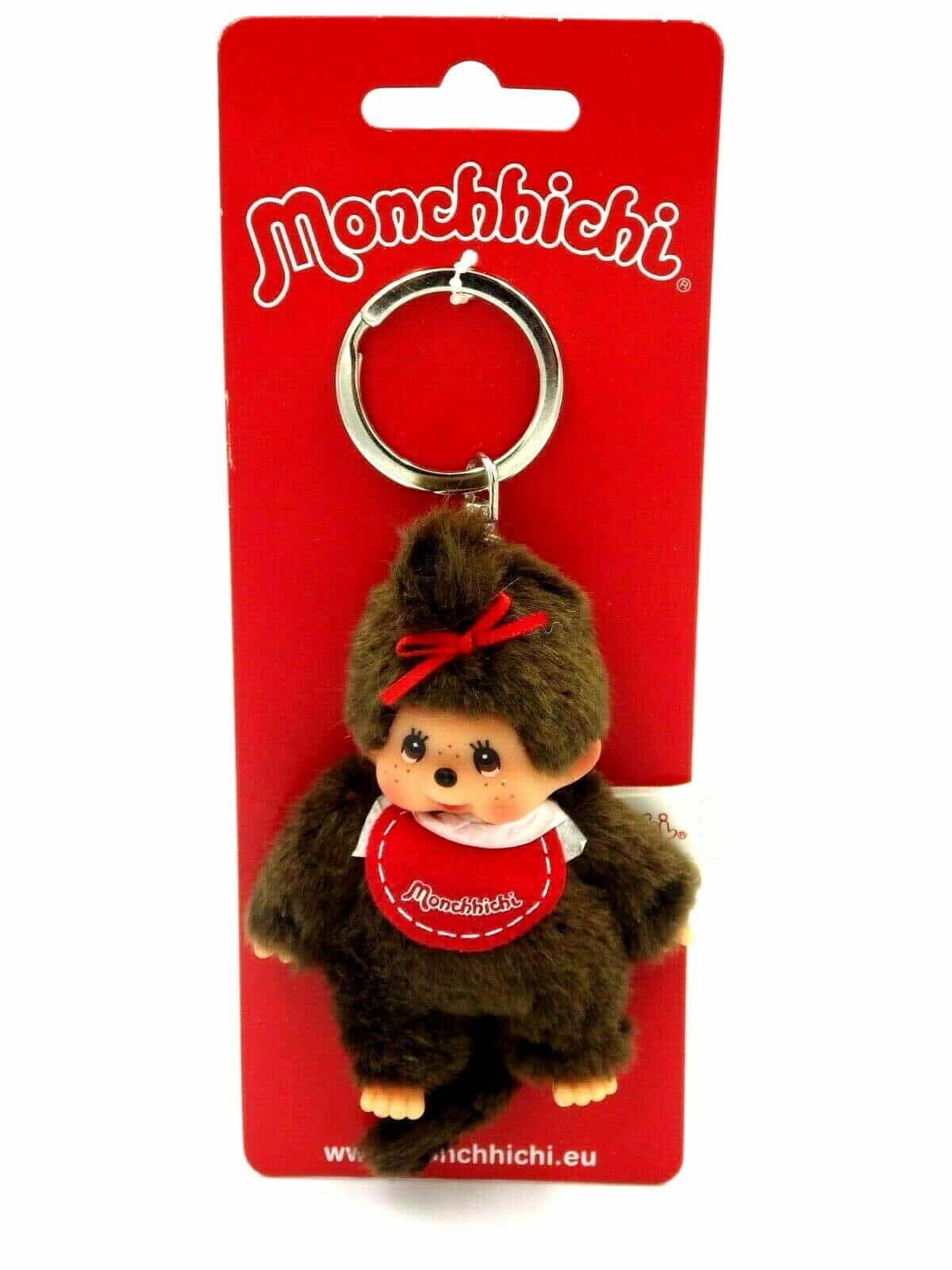 Porte-clés Kiki Monchichi Noir | Peluche Fourrure De Lapin | Longueur 12 Cm | Cadeau Mignon Et Doux