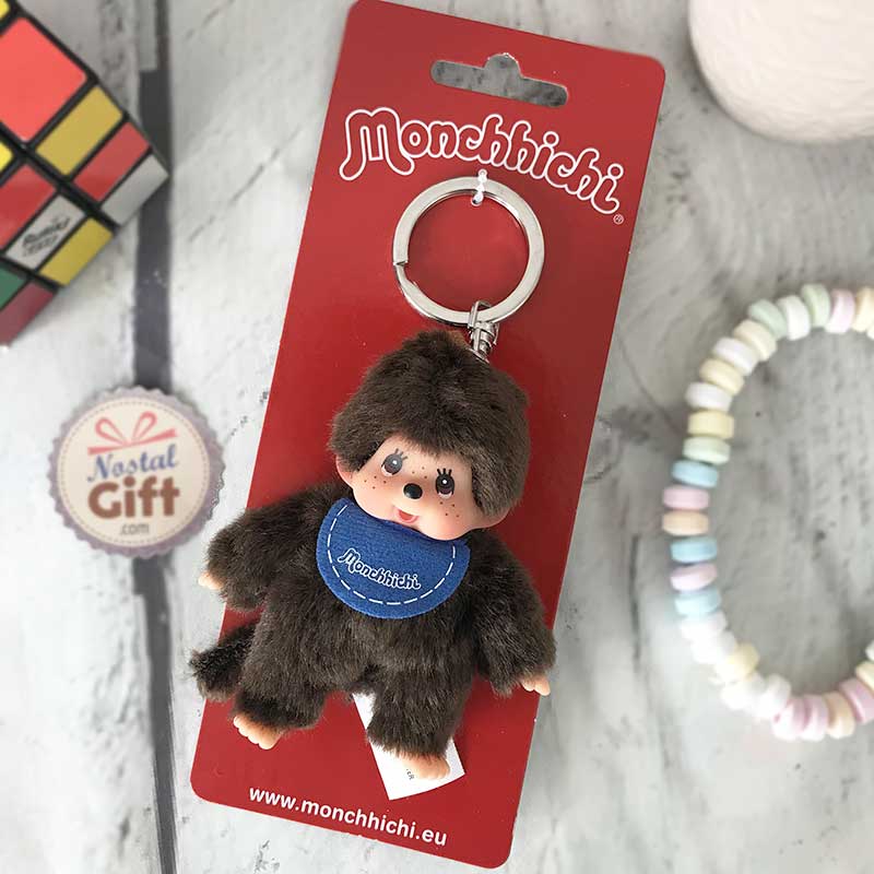 Porte clé Monchhichi Kiki - bavoir bleu - 10cm