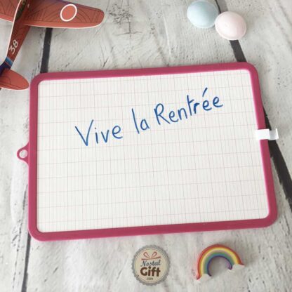 Ardoise effaçable 2 faces avec feutre (Rose)