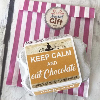 Boîte à oeufs Chocolat Praliné "Keep Calm and eat Chocolate"