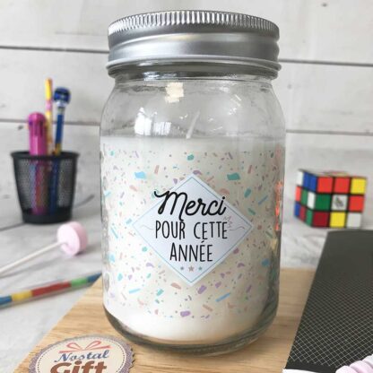 Bougie Jar - "Merci pour cette Année" - Cadeau Maîtresse (Collection confetti)