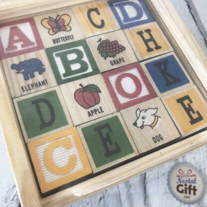 Cubes alphabet en bois rétro + boite de rangement en bois