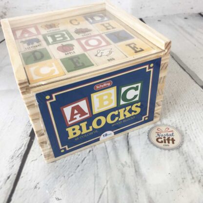Cubes alphabet en bois rétro + boite de rangement en bois – Image 2