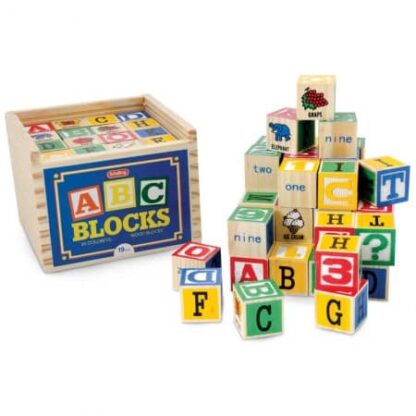 Cubes alphabet en bois rétro + boite de rangement en bois