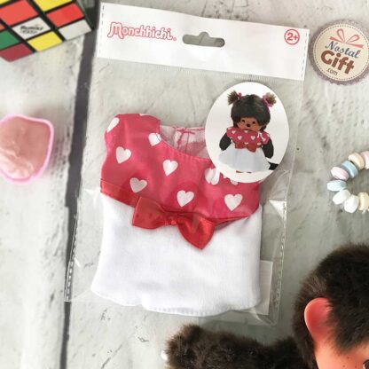 Vêtements Peluche Monchhichi Kiki robe rose et blanche