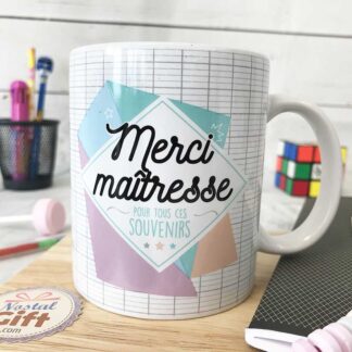 Mug - "Merci Maitresse pour tous ces souvenirs" - Idée cadeau maîtresse (Collection géométrique)