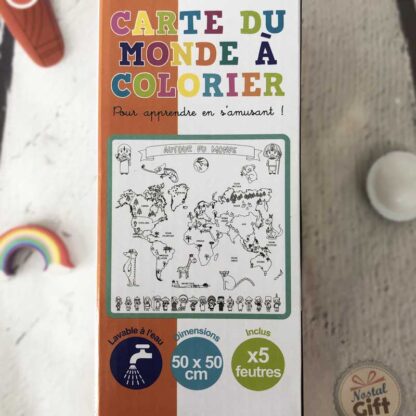 Tapis carte du monde à colorier (+ 5 feutres)