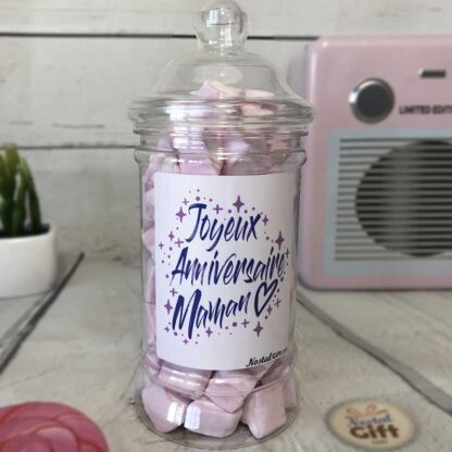 Bonbonnière maman – "Joyeux anniversaire maman" - 15 cœurs guimauve